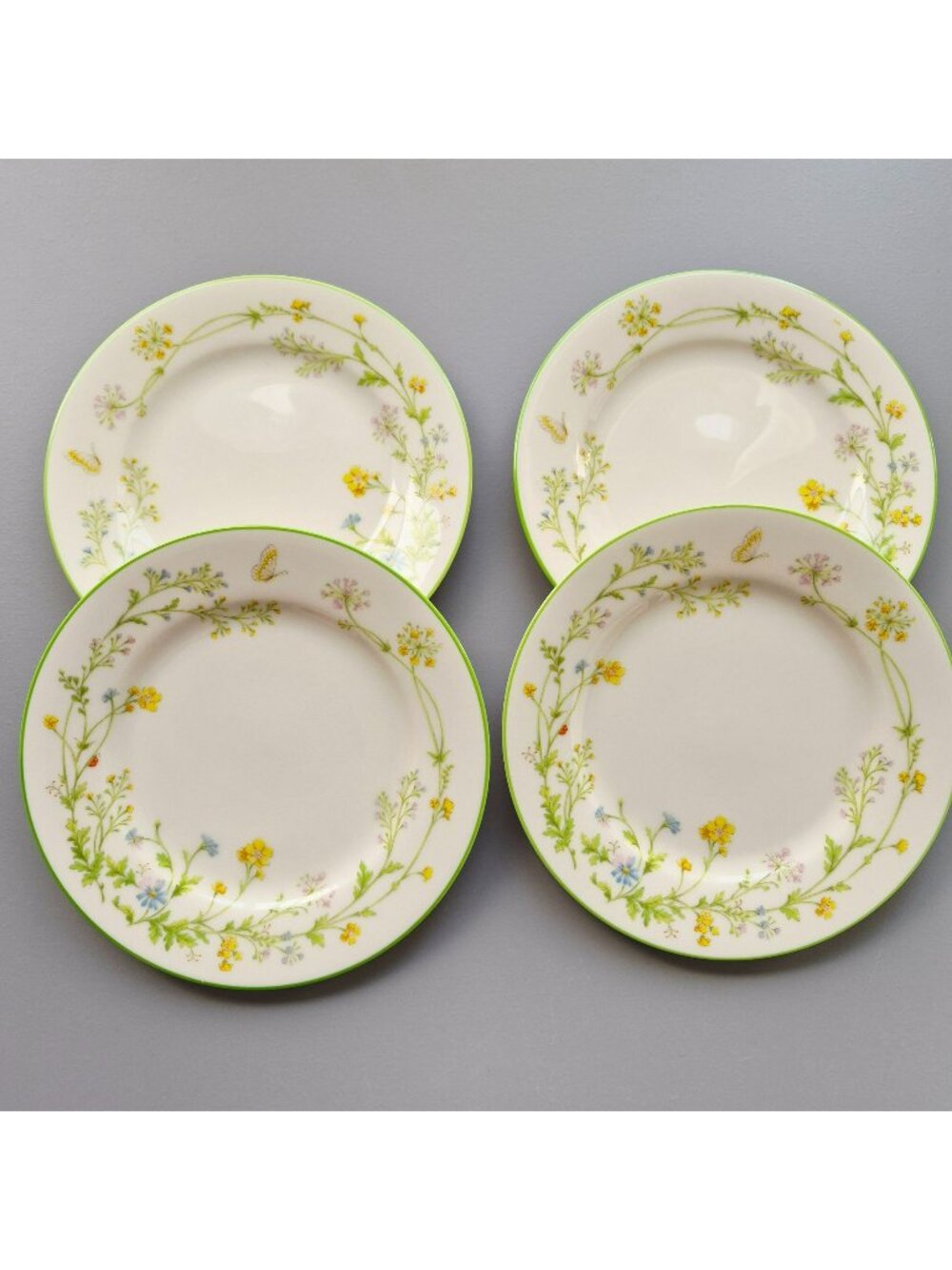 Vintage Noritake Reverie Bread Plate Set of 4 Green Trim Whimsical Spring Garden